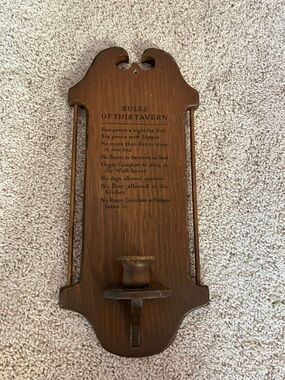 Wooden Tavern Rules Wall Sconce with Candle Holder - Brown